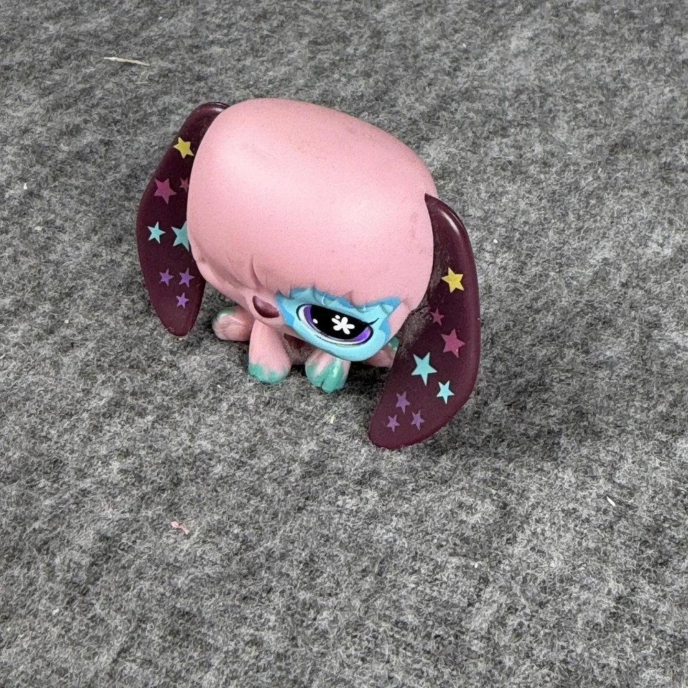 Hasbro‎ Littlest Pet Shop Pink SheepDog Figure 2007 Stars Ears LPS Extreme Pet